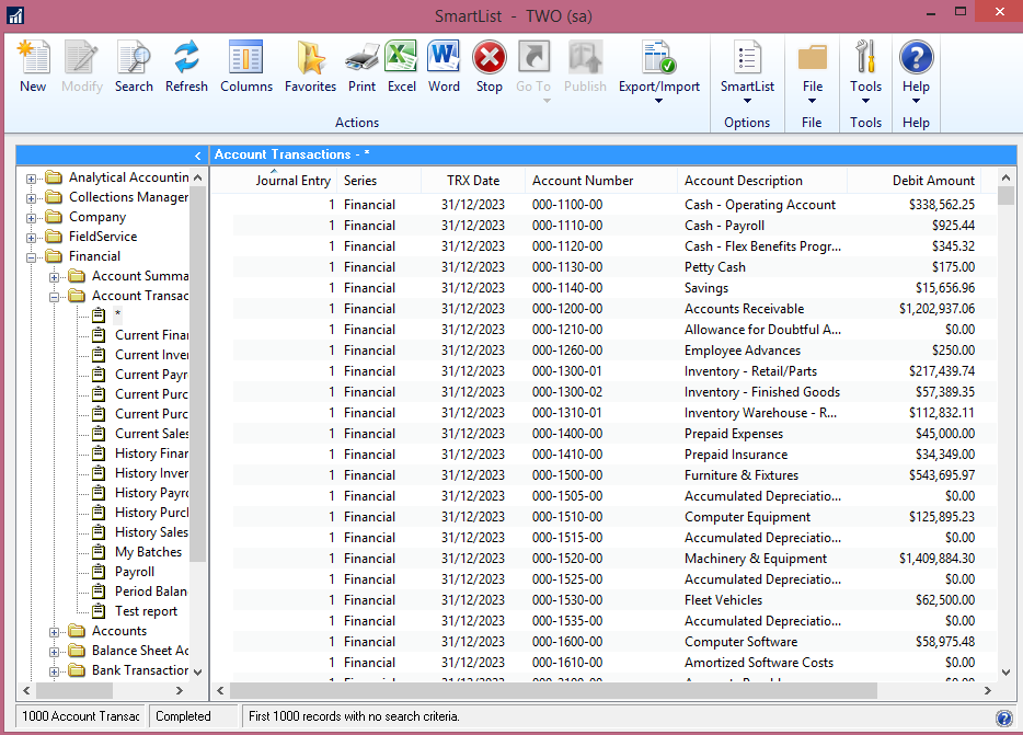 Account transactions in Dynamics GP