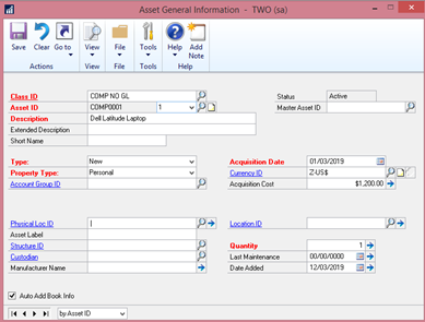 Asset general information in Dynamics GP