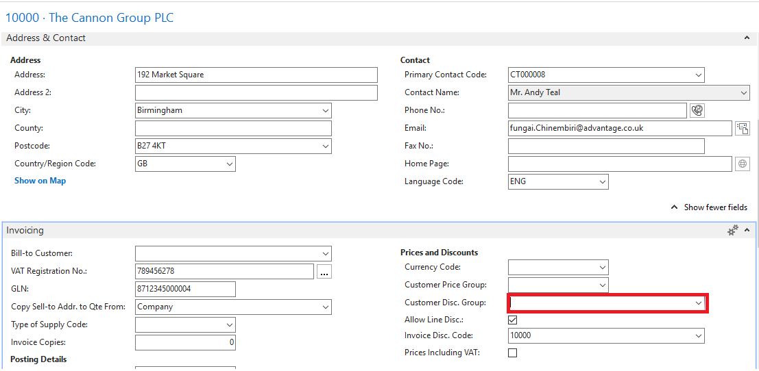 Customer discount group in Dynamics NAV