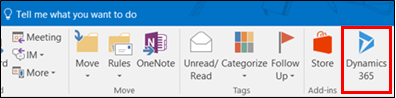 Dynamics 365 option in Microsoft Outlook