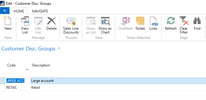 Editing discount groups in Dynamics NAV