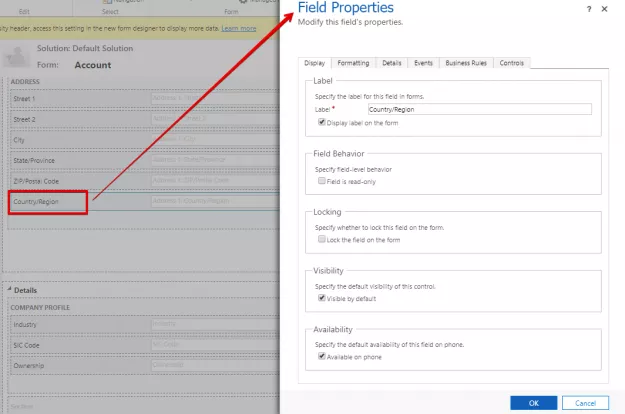 Field properties in Dynamics 365