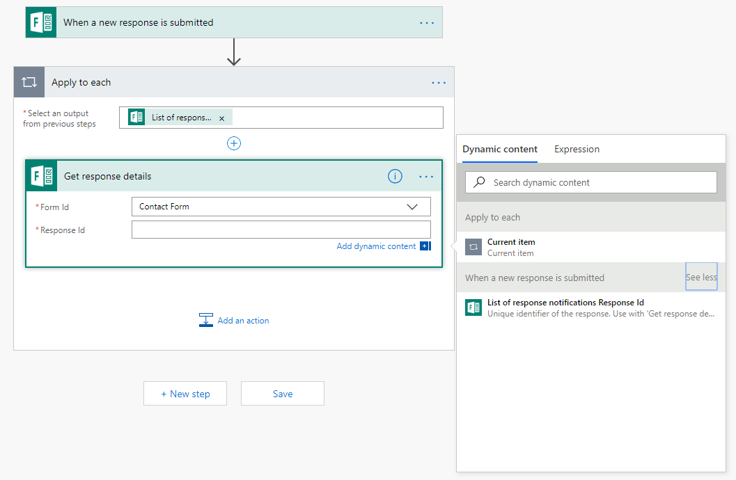 Get response details in Microsoft Flow