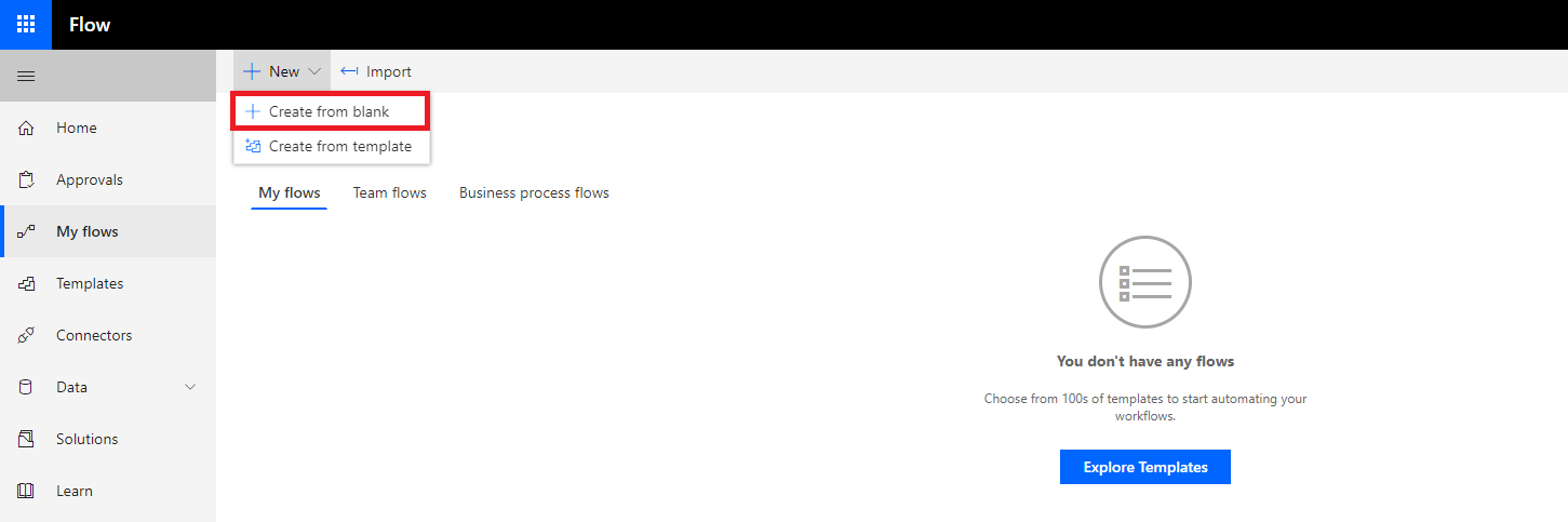 How to create a new flow within Microsoft Flow