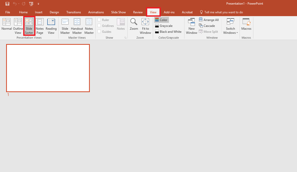 How to view slide sorter in PowerPoint