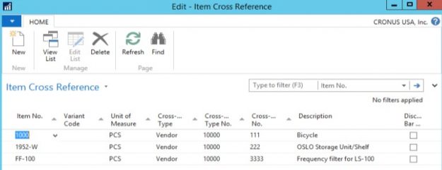 Item cross reference in NAV