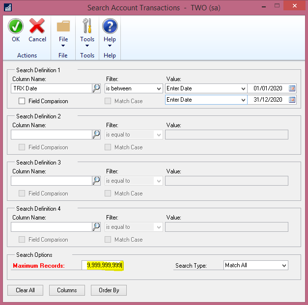 Maximum records in Dynamics GP