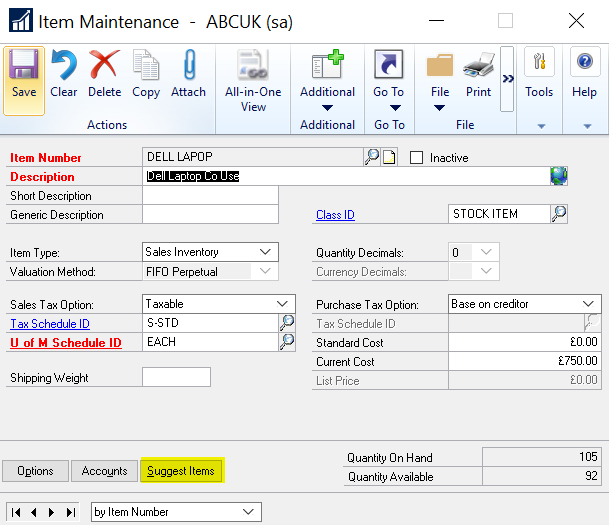 Suggest sales item maintenance in Dynamics GP