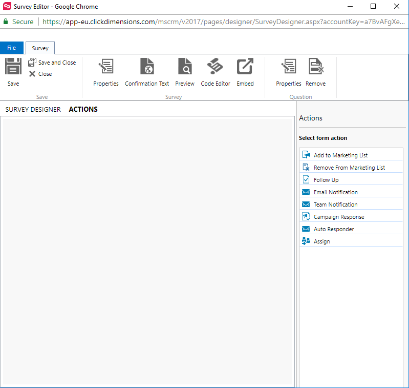 Survey editor for ClickDimensions