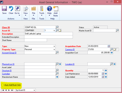 Uncheck auto add book info in Dynamics GP