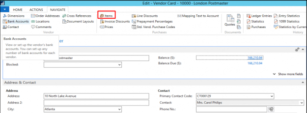 Vendor cards in Dynamics NAV